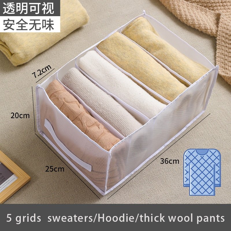 Wardrobe Clothes Organizer Set of 5- Storage Container Bags Foldable  Storage Baskets Upgraded Extra Large Drawer Organizers for Clothing(7 Grid  Jeans+9 Grid Shirt+6 Grid Bra+7 Grid Underwear+7 Grid Socks, Gray) :  